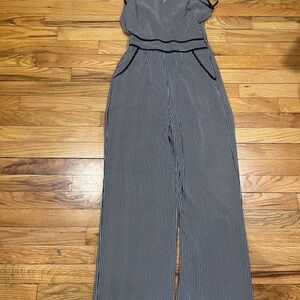 Striped Navy and White Wide-Leg Jumpsuit